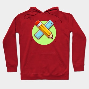 Pencil And Ruler Cartoon Vector Icon Illustration Hoodie